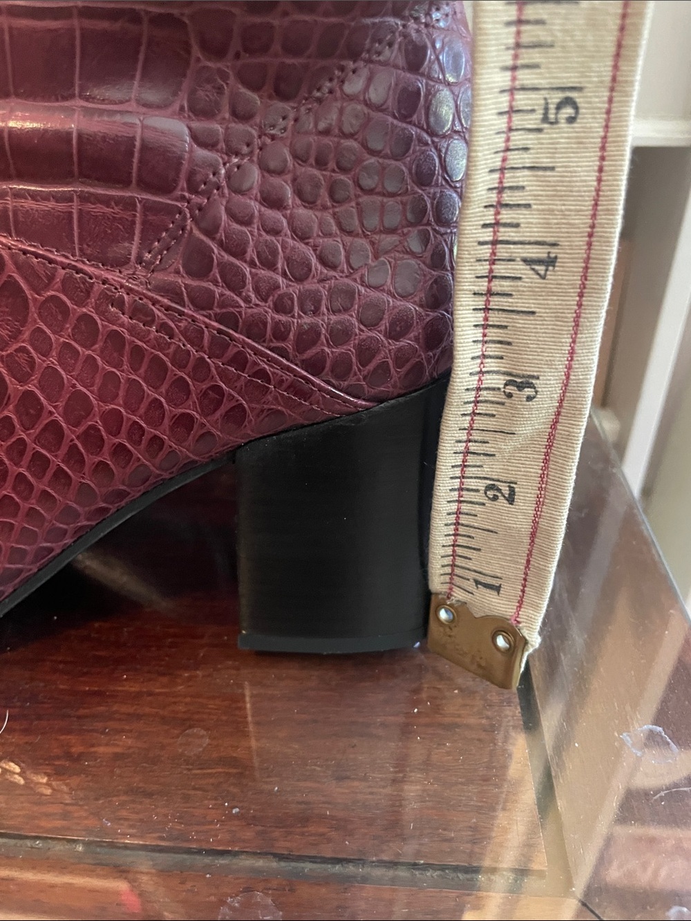 Croc-Embossed Tall Knee Boots in Deep Burgundy - Picture 11 of 12